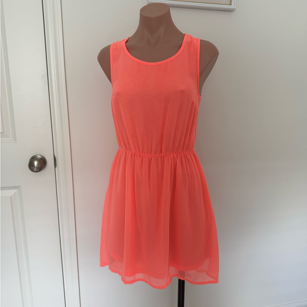 Divided Coral Sleeveless Midi Dress